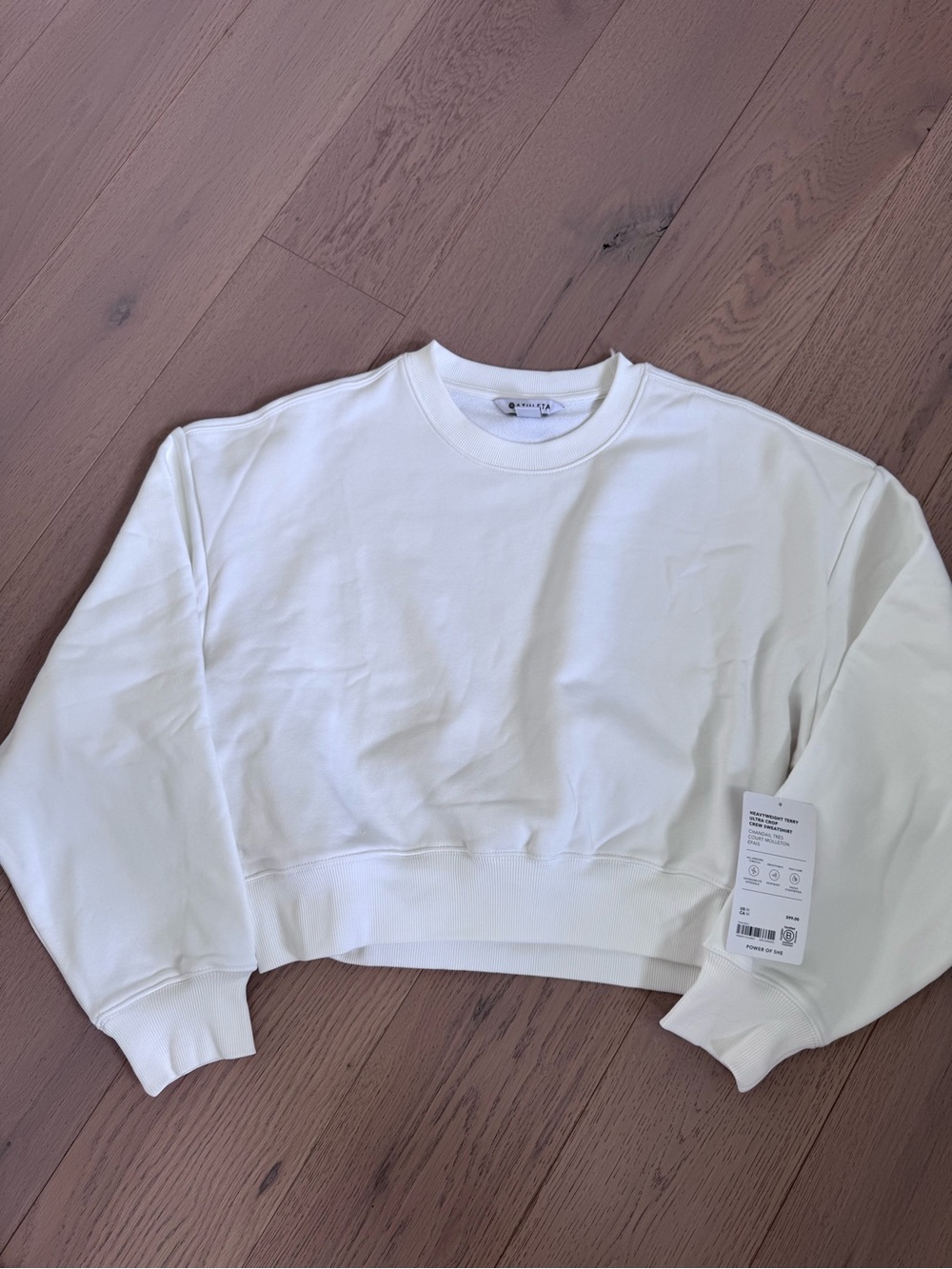 Athleta White Terry Cropped Crewneck Sweatshirt